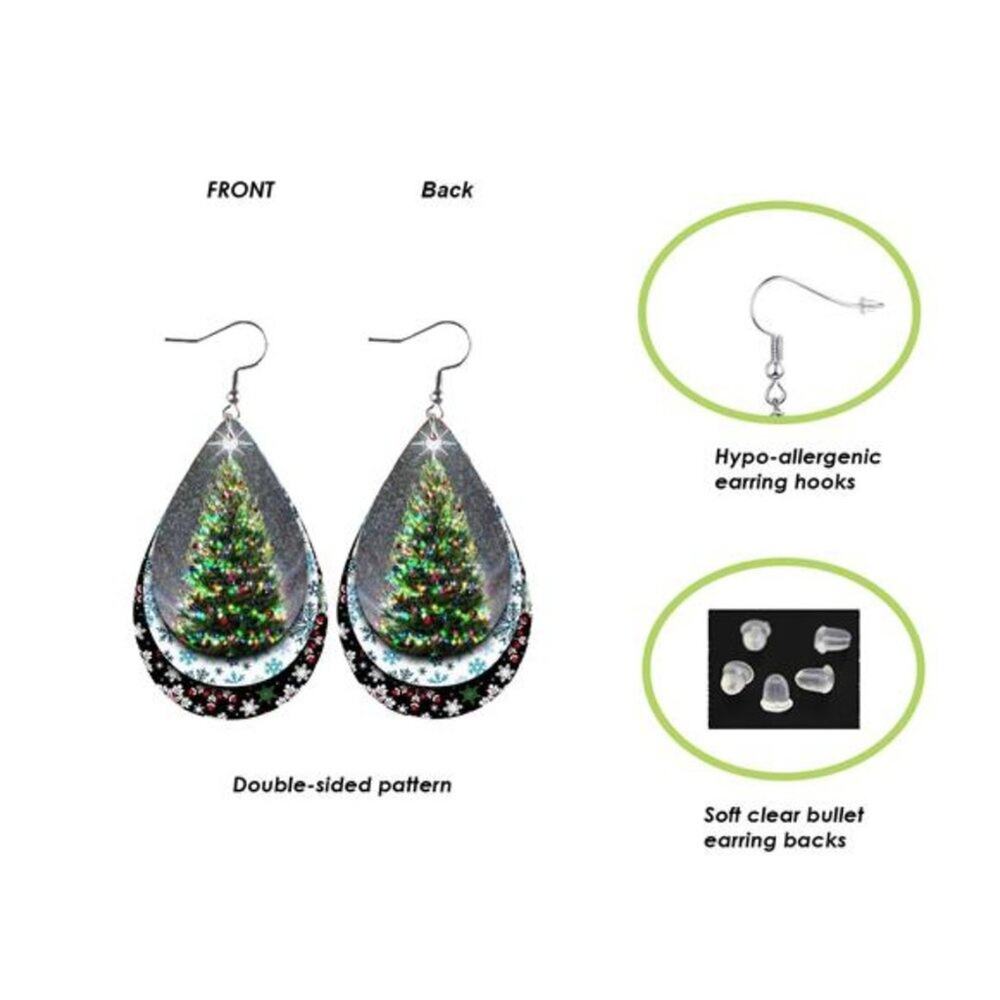 Set of 2 Christmas Teardrop Reversible PU Leather Hook Earrings C5, New! - Picture 3 of 3